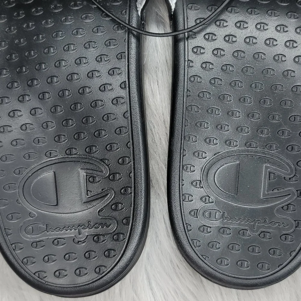 Champion Super Slide Split Script Logo Black Red Sandals